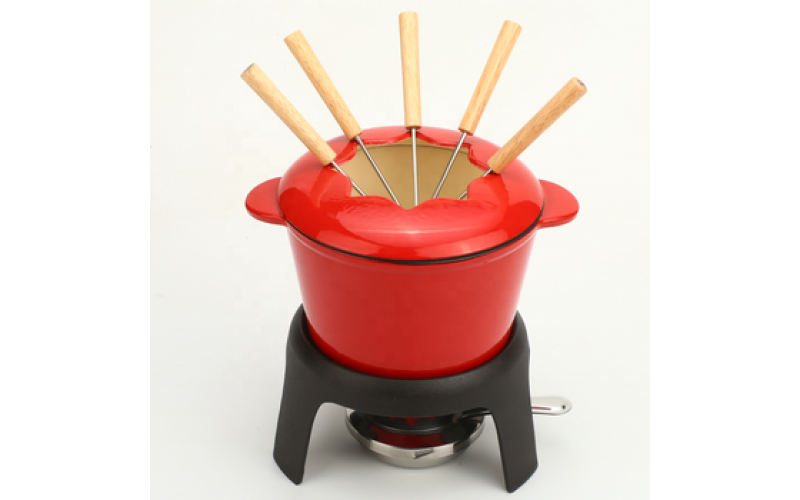 Factory Price High Quality Hotpot Cookware Set Cast Iron Enamel Cheese Chocolate Fondue Set fof Cooking
