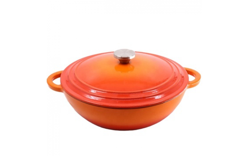 Hot Sale 30CM Kitchenware Gradient Sunset Orange Food Warmer Casserole Enamel Soup and Stock Cast Iron Seafood Cooking Pot