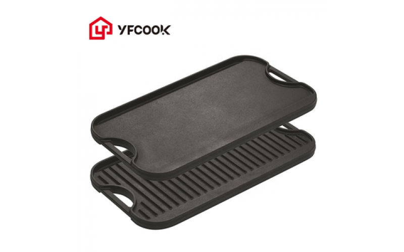 Best Seller Pre-seasoned 50CM Cast Iron Double sided Grill Pan Cast Iron Griddle Plates Reversible for BBQ