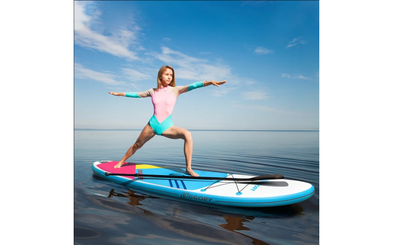 Inflatable yoga board on water