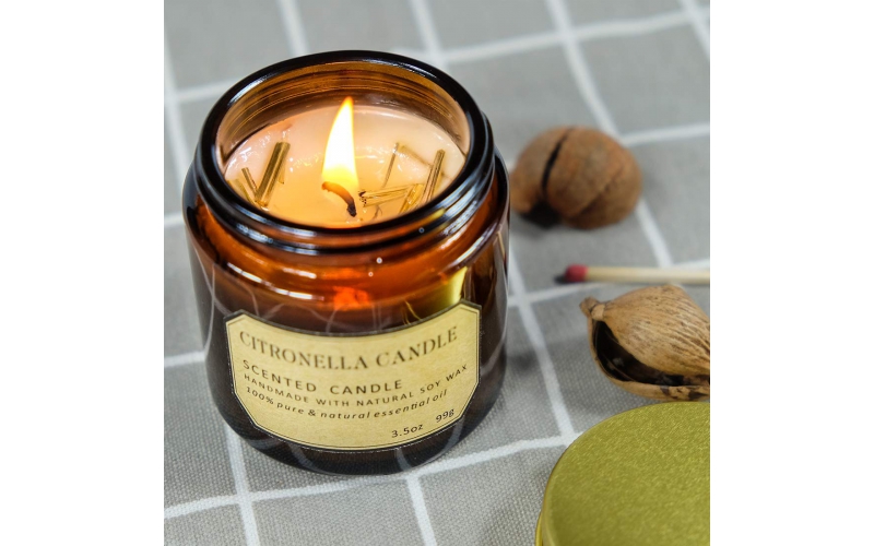 Brown Glass Jar with lid mosquito repellent Natural Soy Wax Citronella Candle
